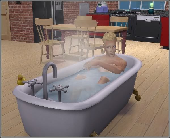 Nicholas bathes in dog tub