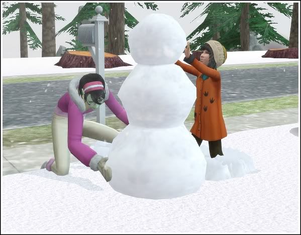 Inn and Bell make snowman