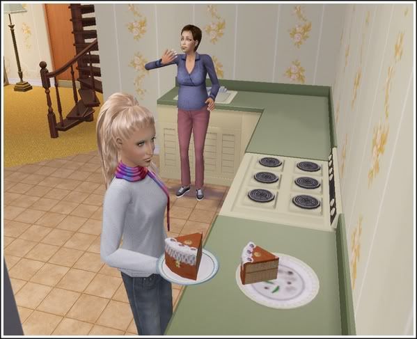 Keesha serves cake.