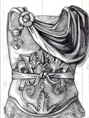 Pencil work for Giulio Cesare poster by Liana Lavoie photo lianabreastplate.jpg