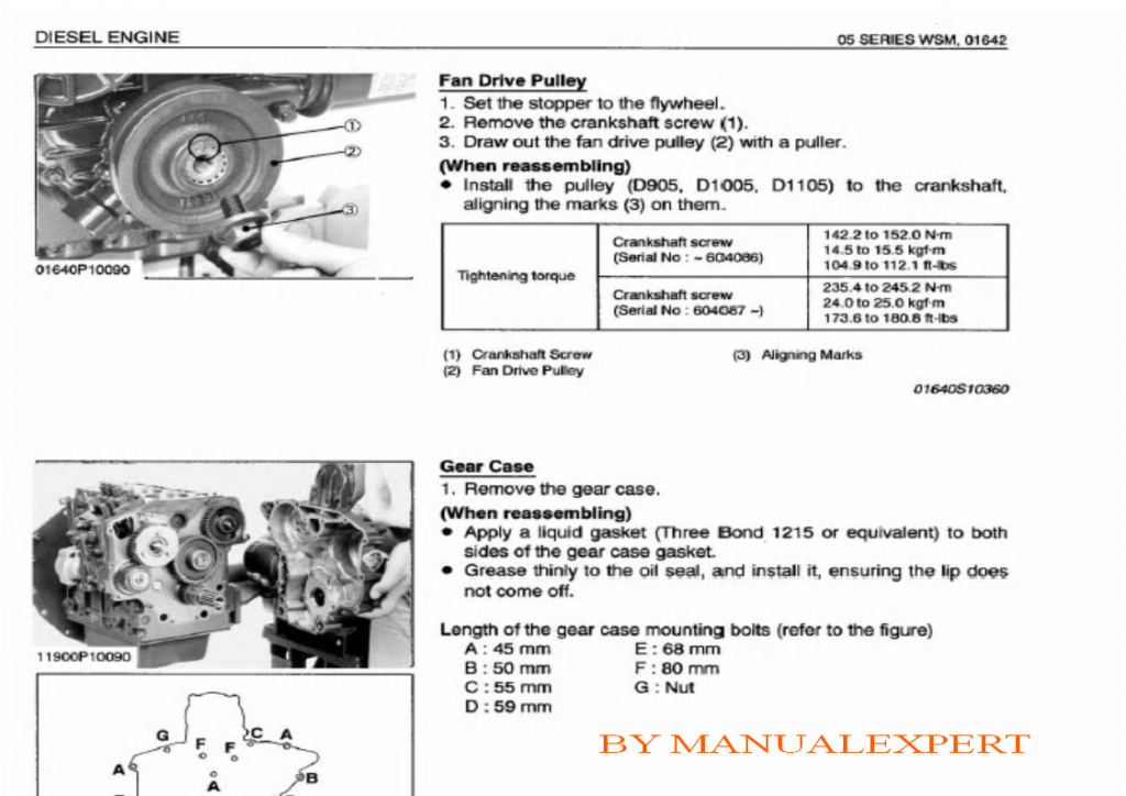 KUBOTA SERIES 05 ENGINES D905 D1005 V1205 V1305 D1105 V1505 MANUAL